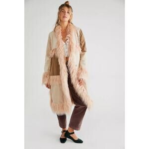 We The Free People All That Faux Fur Trim Patchwork Long Coat Dawn Combo Size L